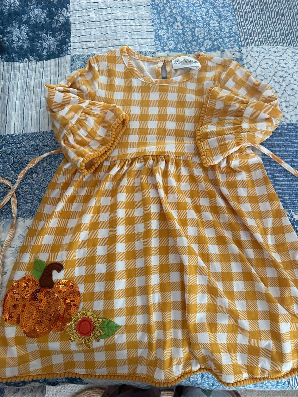 Rare Editions mustard Yellow and White Gingham Dress with Bow